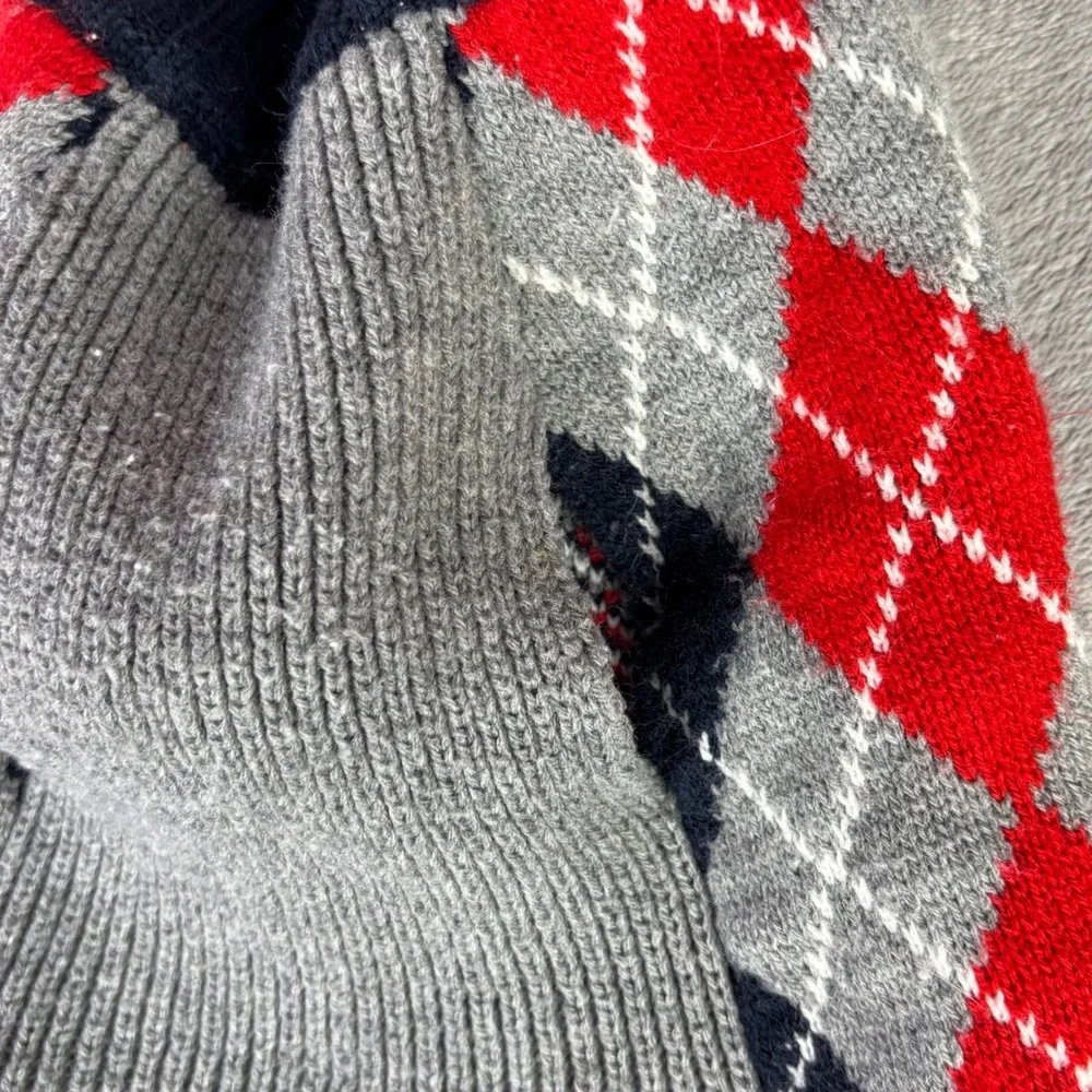 Argyle Pet Sweater Medium Red Grey Blue Button‎ Front Shawl Collar Dog Outfit